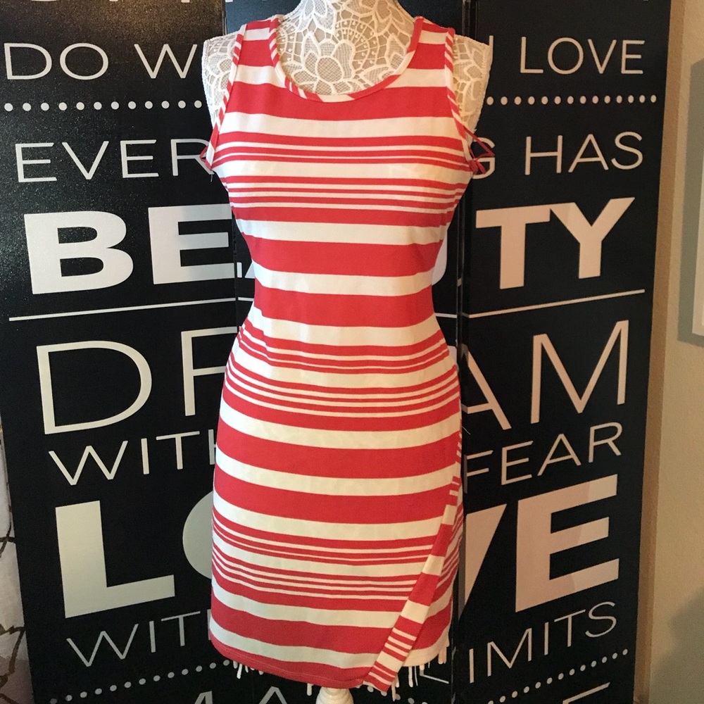 Coral and White Striped Dress